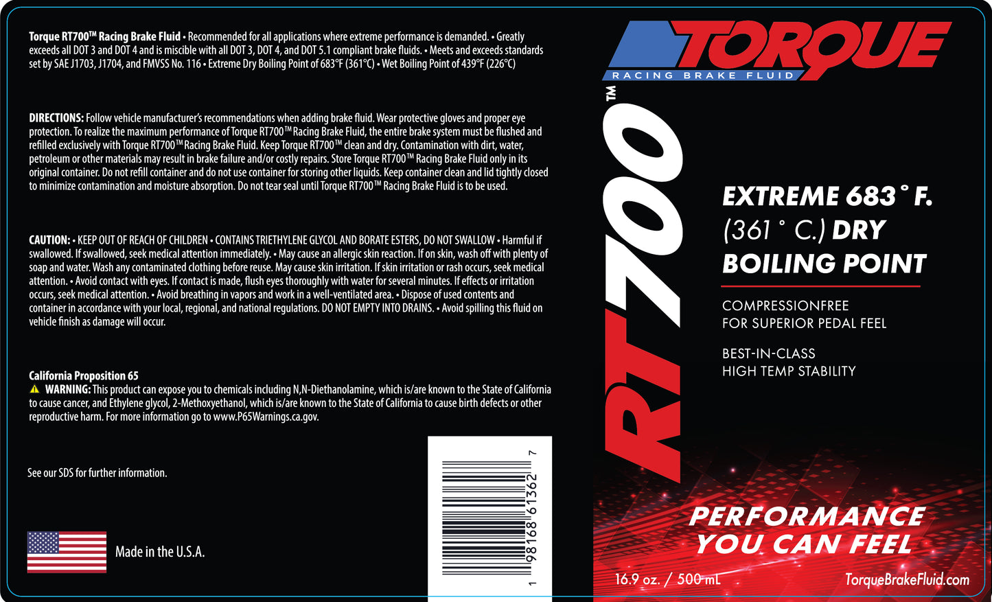 TORQUE RT700 DOT 4 RACING BRAKE FLUID